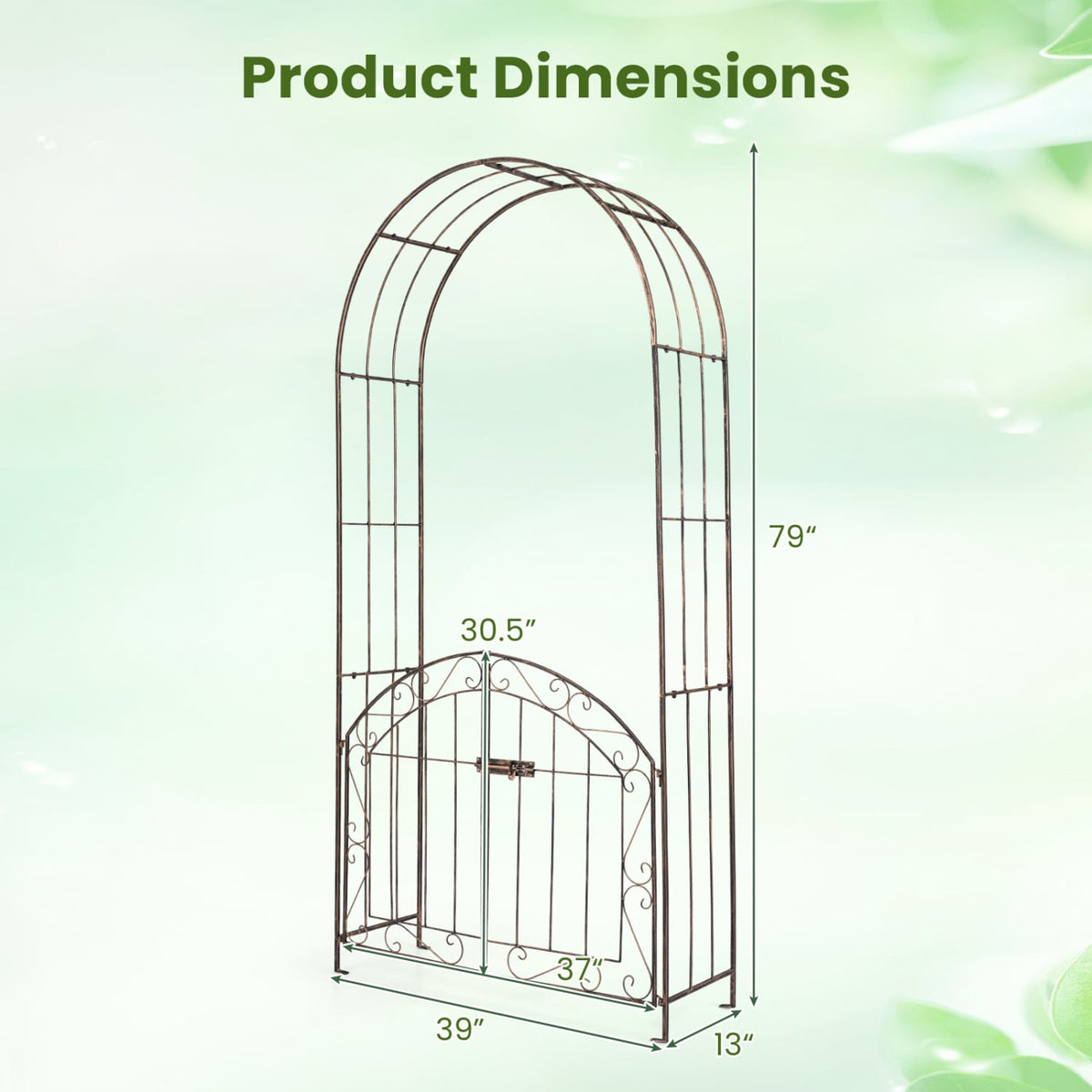 Heavy-Duty Metal Garden Arch with Gate and Safety Latch-Bronze view 5