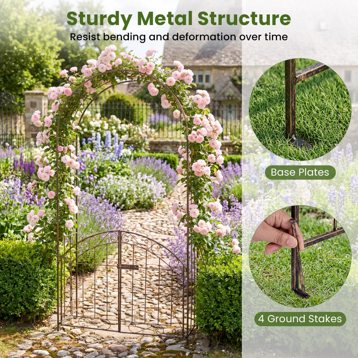 Heavy-Duty Metal Garden Arch with Gate and Safety Latch-Bronze view 7