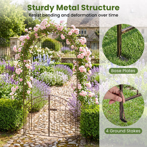 Heavy-Duty Metal Garden Arch with Gate and Safety Latch-Bronze view 7
