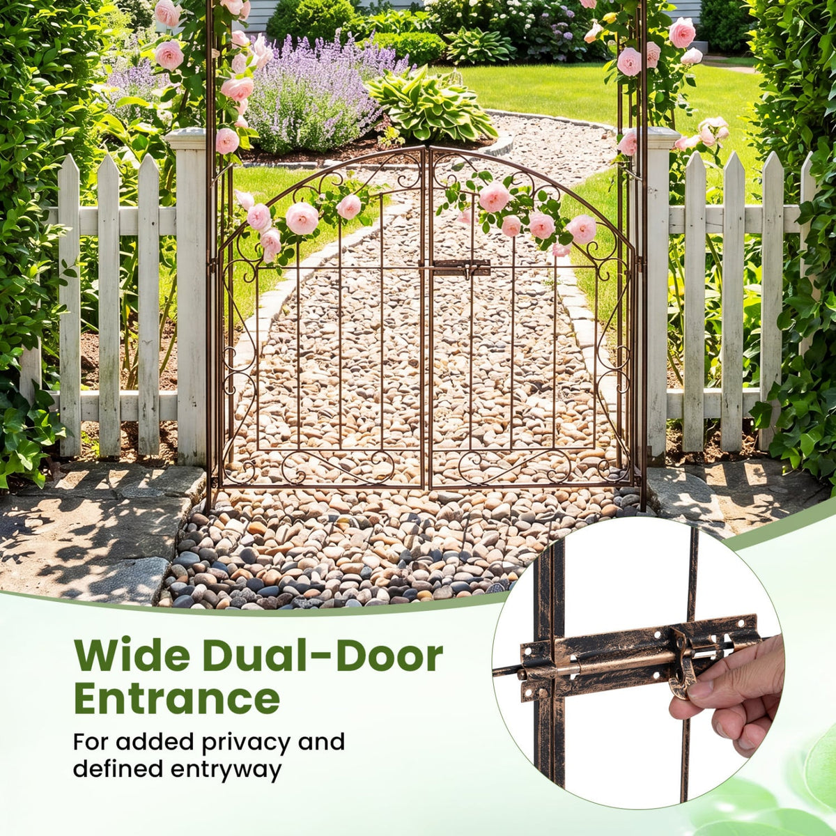 Heavy-Duty Metal Garden Arch with Gate and Safety Latch-Bronze view 8