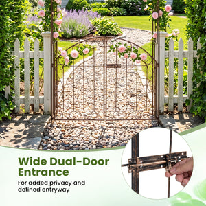 Heavy-Duty Metal Garden Arch with Gate and Safety Latch-Bronze view 8