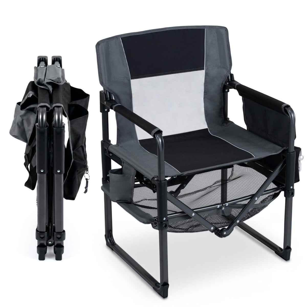 Heavy Duty Outdoor Camping Chair with Cup Holder and Side Pocket-Black view 4