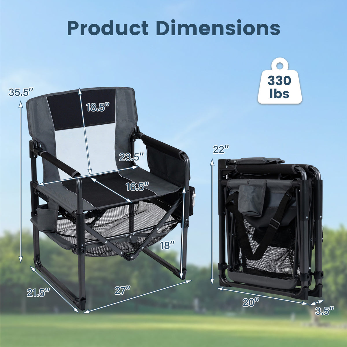 Heavy Duty Outdoor Camping Chair with Cup Holder and Side Pocket-Black view 5