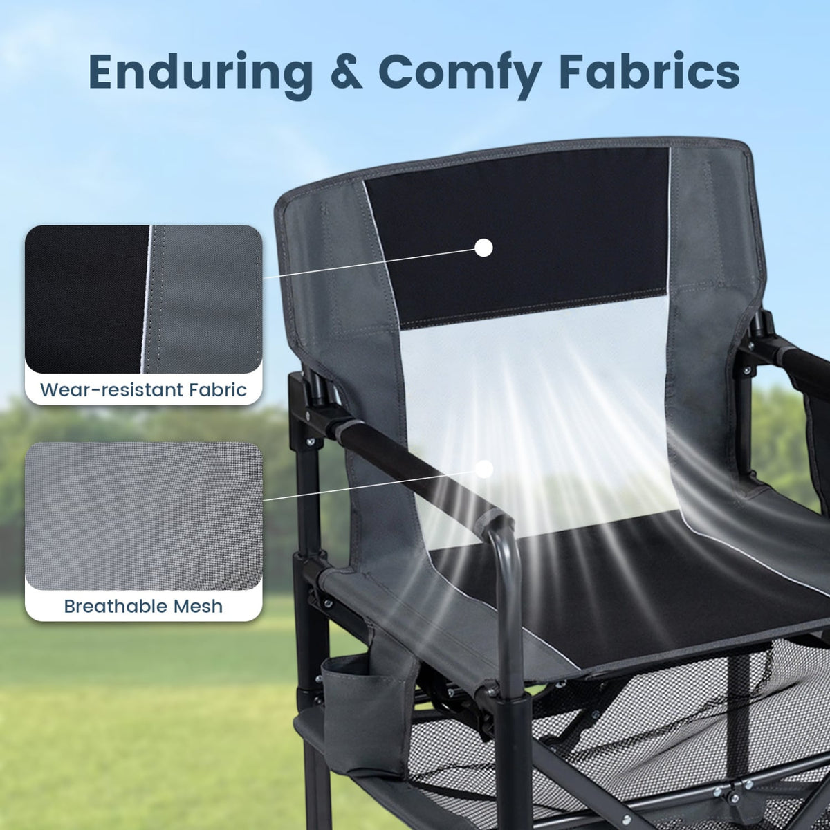 Heavy Duty Outdoor Camping Chair with Cup Holder and Side Pocket-Black view 7