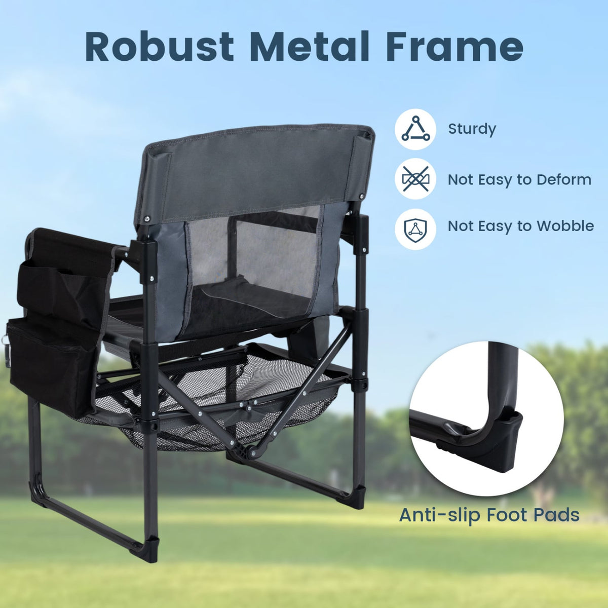 Heavy Duty Outdoor Camping Chair with Cup Holder and Side Pocket-Black view 8