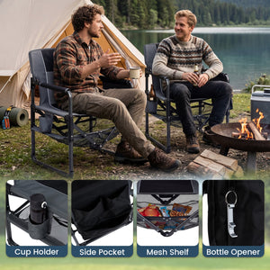 Heavy Duty Outdoor Camping Chair with Cup Holder and Side Pocket-Black view 9