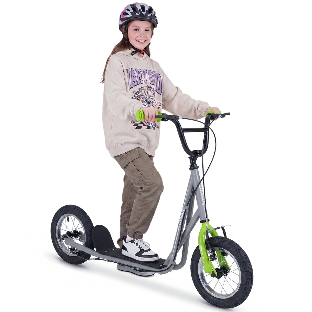 Height Adjustable Kid Kick Scooter with 12 Inch Air Filled Wheel-Grey view 4