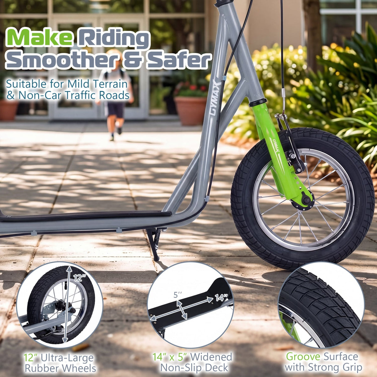 Height Adjustable Kid Kick Scooter with 12 Inch Air Filled Wheel-Grey view 8