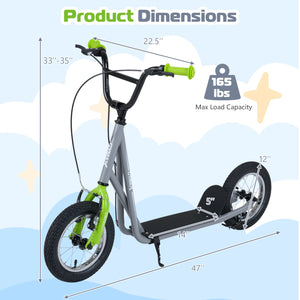 Height Adjustable Kid Kick Scooter with 12 Inch Air Filled Wheel-Grey view 5