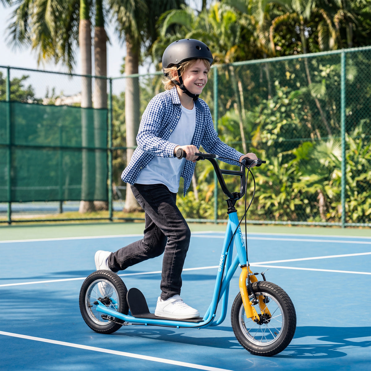 Height Adjustable Kid Kick Scooter with 12 Inch Air Filled Wheel-Blue view 3