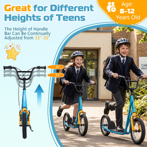 Height Adjustable Kid Kick Scooter with 12 Inch Air Filled Wheel-Blue view 7