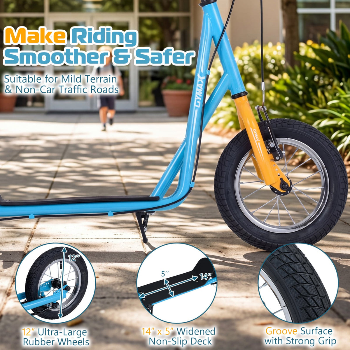 Height Adjustable Kid Kick Scooter with 12 Inch Air Filled Wheel-Blue view 8