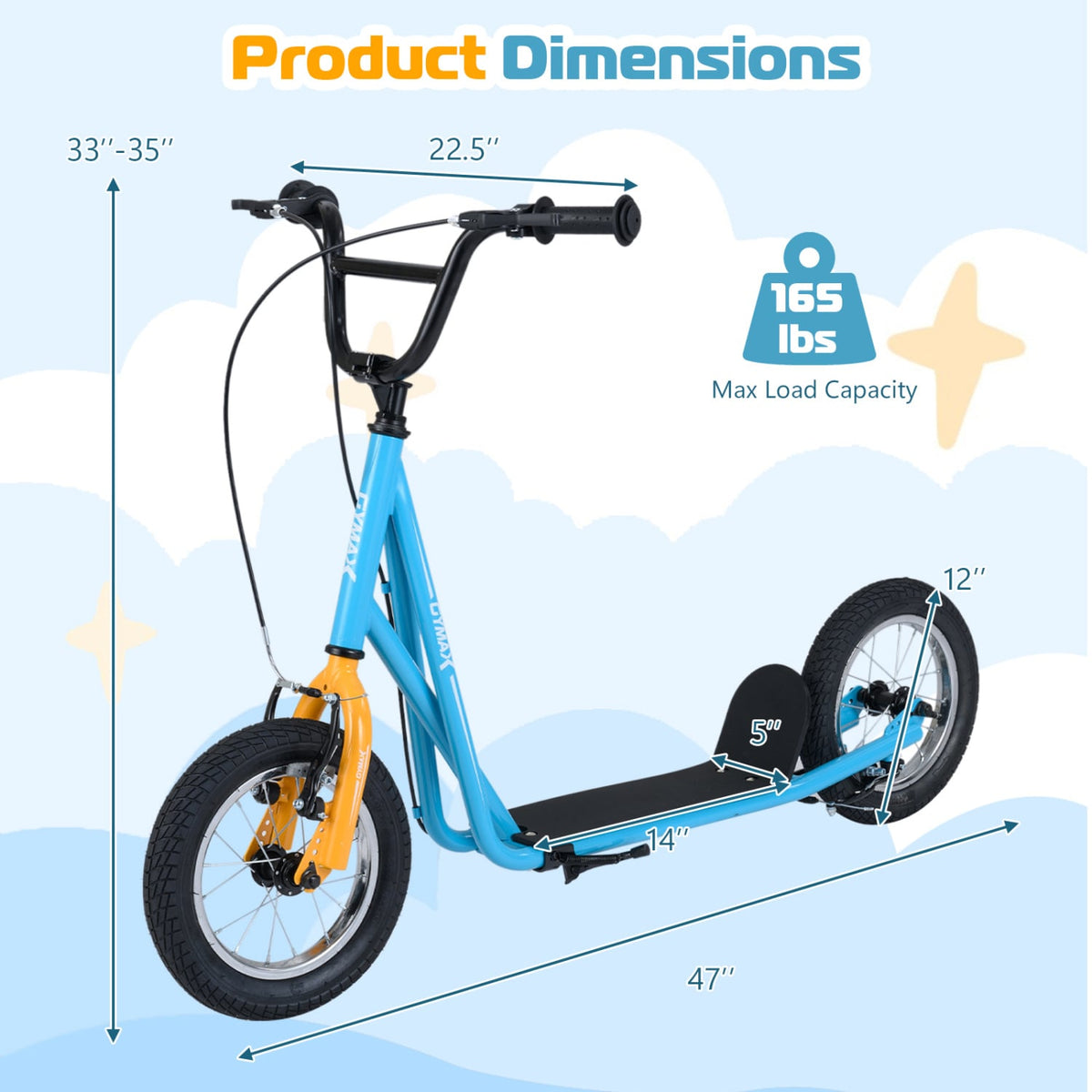 Height Adjustable Kid Kick Scooter with 12 Inch Air Filled Wheel-Blue view 5