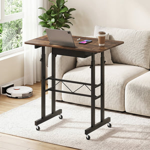 Height Adjustable Laptop Desk with Fabric Drawer Tablet Holder and Lockable Wheels-Rustic Brown view 3