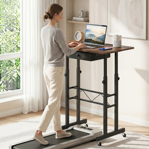 Height Adjustable Laptop Desk with Fabric Drawer Tablet Holder and Lockable Wheels-Rustic Brown view 6