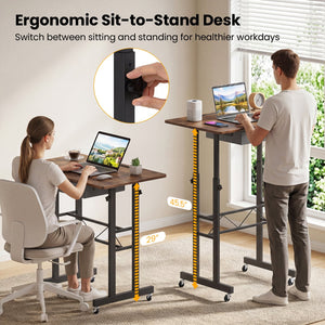 Height Adjustable Laptop Desk with Fabric Drawer Tablet Holder and Lockable Wheels-Rustic Brown view 7