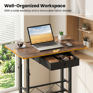 Height Adjustable Laptop Desk with Fabric Drawer Tablet Holder and Lockable Wheels-Rustic Brown view 8