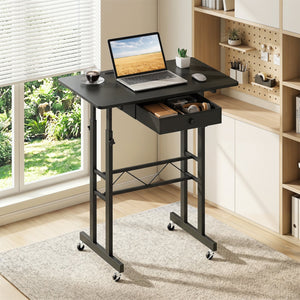Height Adjustable Laptop Desk with Fabric Drawer Tablet Holder and Lockable Wheels-Black view 2