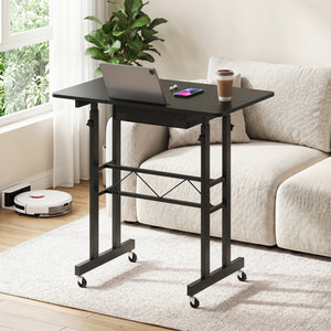 Height Adjustable Laptop Desk with Fabric Drawer Tablet Holder and Lockable Wheels-Black view 3