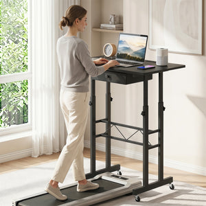 Height Adjustable Laptop Desk with Fabric Drawer Tablet Holder and Lockable Wheels-Black view 6