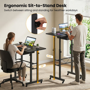 Height Adjustable Laptop Desk with Fabric Drawer Tablet Holder and Lockable Wheels-Black view 7