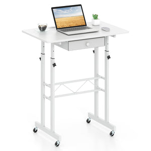 Height Adjustable Laptop Desk with Fabric Drawer Tablet Holder and Lockable Wheels-White view 4