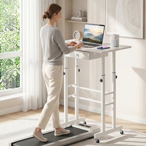 Height Adjustable Laptop Desk with Fabric Drawer Tablet Holder and Lockable Wheels-White view 6