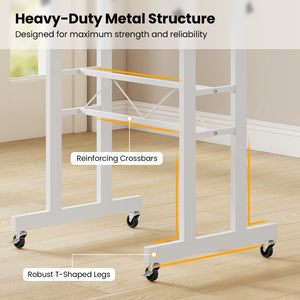 Height Adjustable Laptop Desk with Fabric Drawer Tablet Holder and Lockable Wheels-White view 9