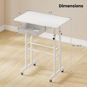 Height Adjustable Laptop Desk with Fabric Drawer Tablet Holder and Lockable Wheels-White view 5