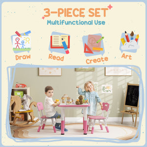 Qaba 3 Pieces Toddler Table and Chair Set, Height Adjustable Kids Table and Chair Set w/ Storage, for Playroom