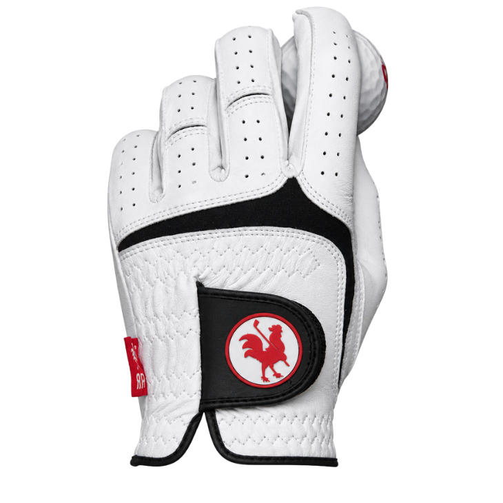 The Cape - Red Rooster Golf AAA Cabretta Leather Golf Glove, white leather with a black panel