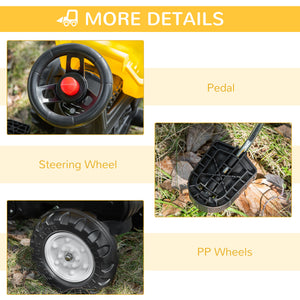 Aosom Ride on Tractor for Kids, Pedal Construction Car with Manual Control Bucket for 3 Years Old, Yellow