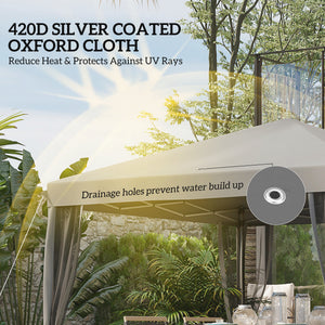 10' x 10' Pop Up Canopy Tent Gazebo, Foldable Canopy Tent with Zipper Mesh Sidewalls, Light Grey