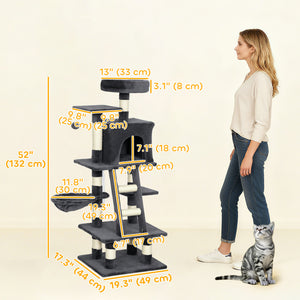 52 Inch Large Cat Tree for Indoor Cats, Dark Grey – view 2