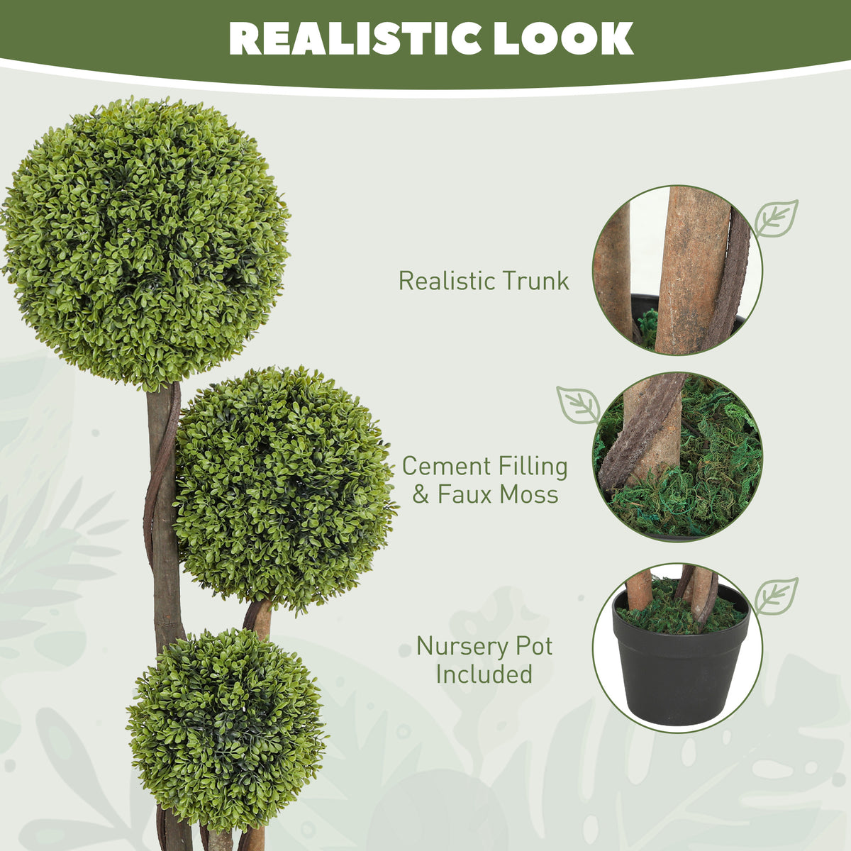 45 Inch Potted Fake Plant Set of 2, Artificial Boxwood Topiary Tree, Triple Ball Tree for Indoor and Outdoor, Green