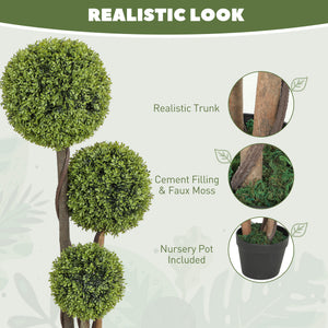 45 Inch Potted Fake Plant Set of 2, Artificial Boxwood Topiary Tree, Triple Ball Tree for Indoor and Outdoor, Green