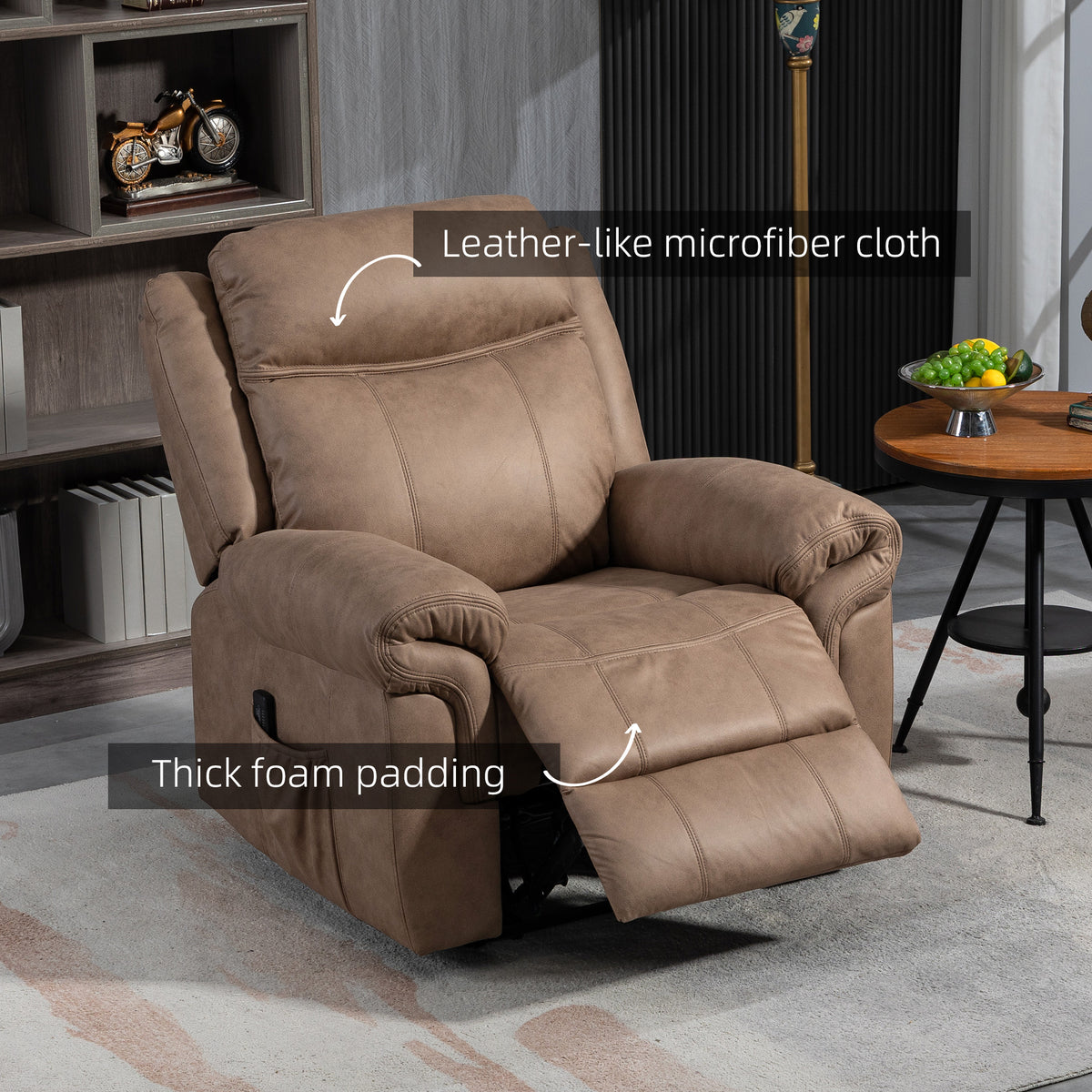 Manual Recliner Chair with Vibration Massage, Side Pockets, Microfibre Reclining Chair for Living Room, Brown