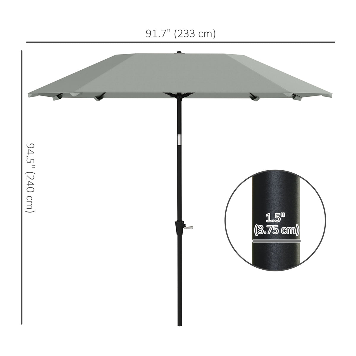 7.6FT Aluminum Patio Umbrella Parasol 8 Ribs Outdoor Market Umbrella with Crank, Push Button Tilt for Deck – view 9