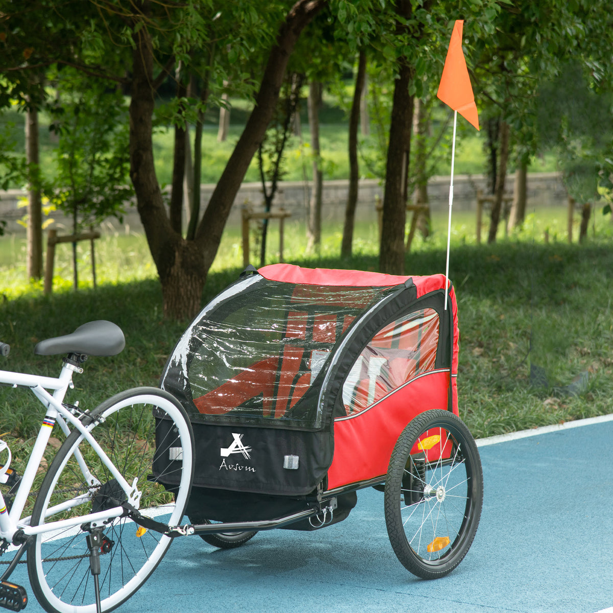 Aosom 2 Seat Bike Trailer for Kids, Baby Stroller with Storage Bag, 5 Point Harness, Bicycle Trailer with 20" Wheels
