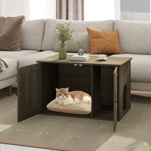Hidden Cat Litter Box Enclosure Furniture with Divider-Oak view 3