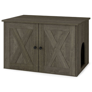 Hidden Cat Litter Box Enclosure Furniture with Divider-Oak view 4