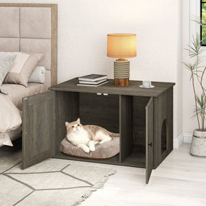 Hidden Cat Litter Box Enclosure Furniture with Divider-Oak view 5