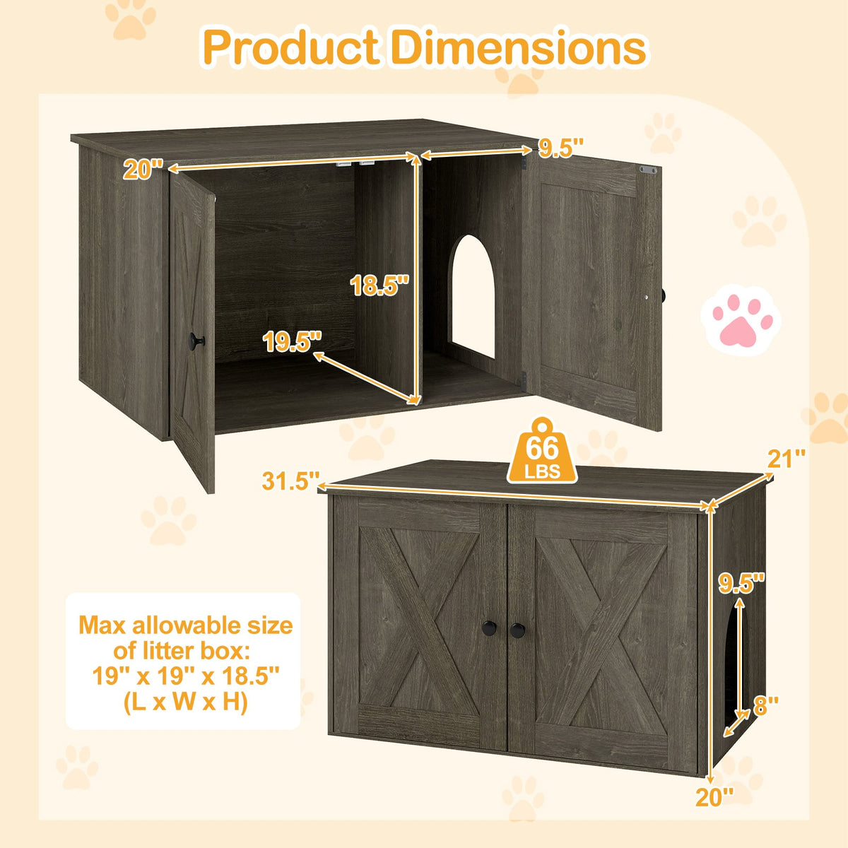 Hidden Cat Litter Box Enclosure Furniture with Divider-Oak view 6