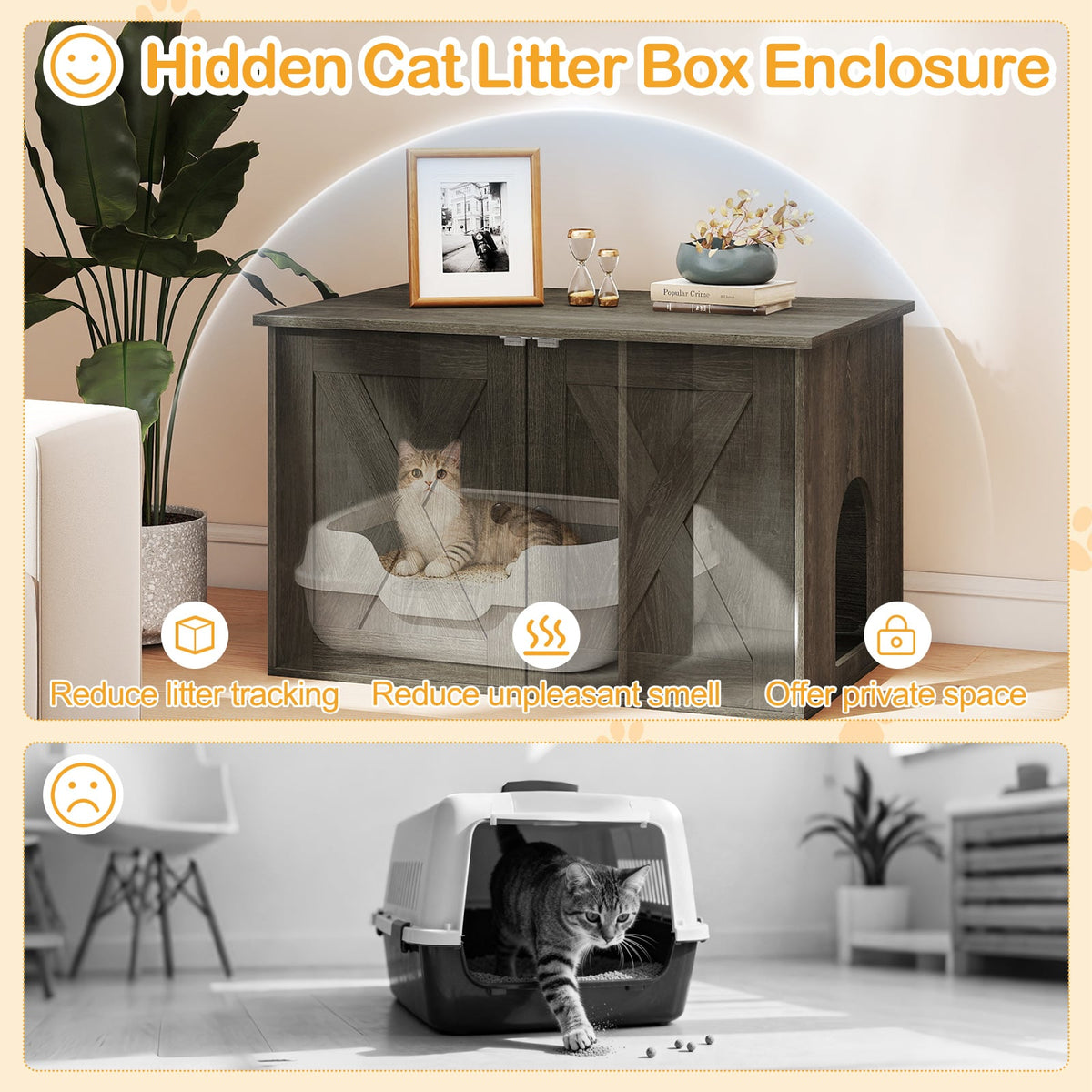 Hidden Cat Litter Box Enclosure Furniture with Divider-Oak view 8