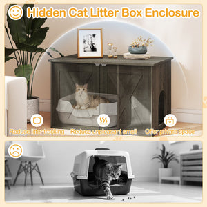 Hidden Cat Litter Box Enclosure Furniture with Divider-Oak view 8