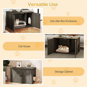 Hidden Cat Litter Box Enclosure Furniture with Divider-Oak view 9
