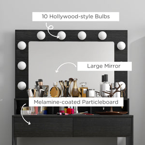 Vanity Table, Makeup Dressing Table with LED Lighting Mirror, Drawers, for Bedroom, Black – view 5
