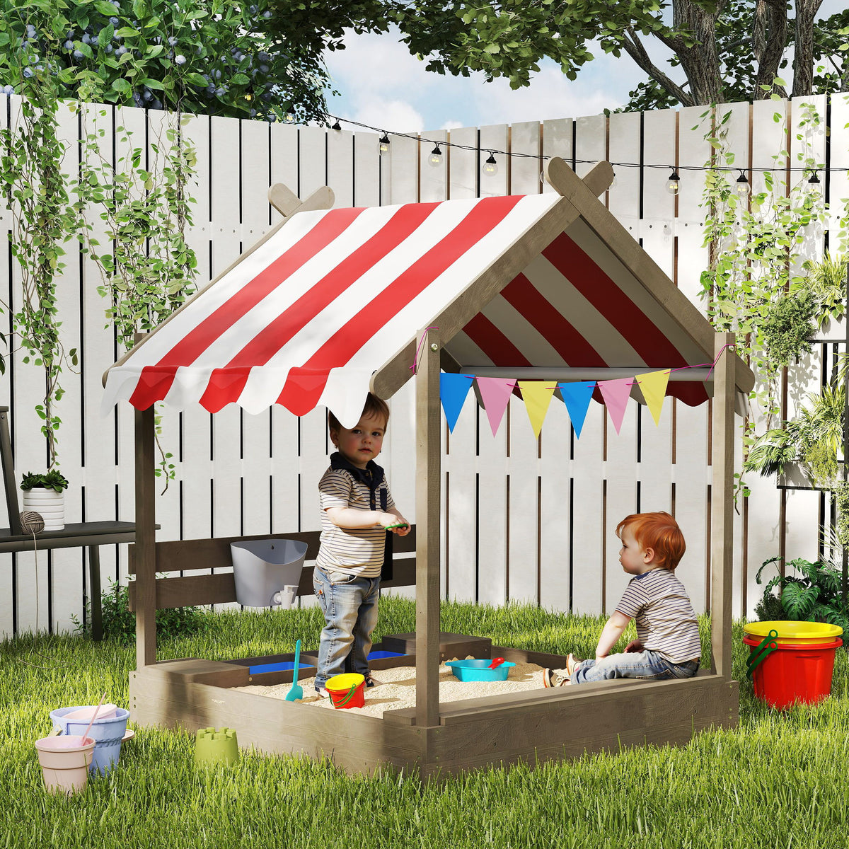 Outdoor Wooden Sandbox with Cover for 3-7 Years Old, Backyard, Brown – view 14