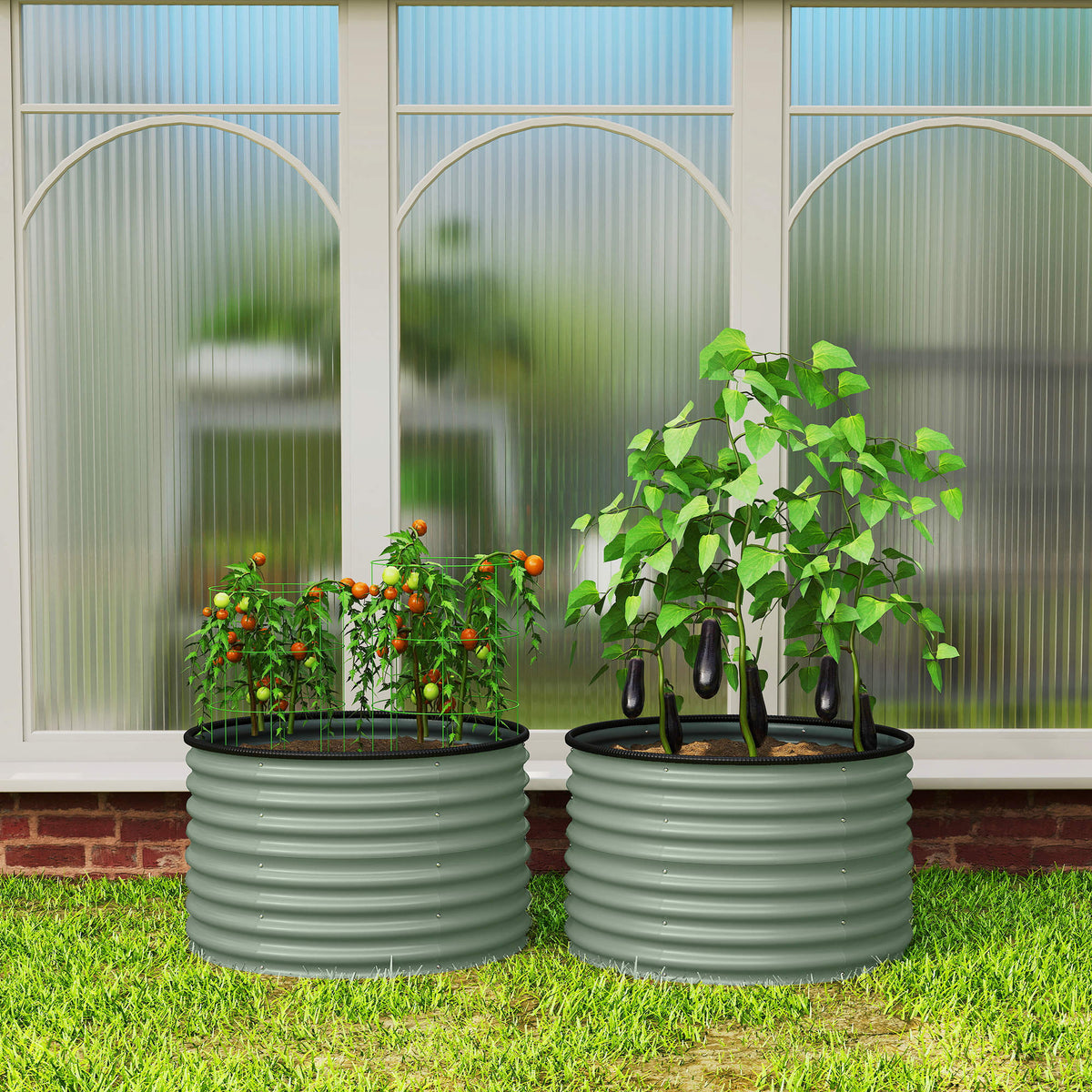 Set of 2 Raised Garden Bed, Metal Planter Box with Safety Edging, Easy-to-assemble Stock Tank, Dark Grey – view 28