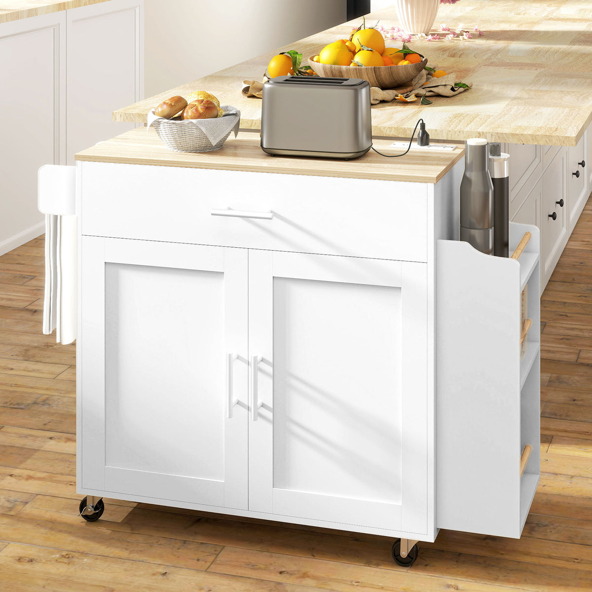 Kitchen Island with Storage, Rolling Kitchen Cart with Foldable Drop Leaf, Power Outlet and USB Ports, Black – view 14